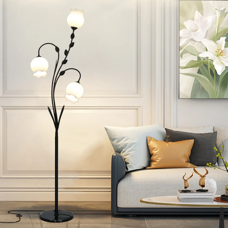 Modern Minimalist Flower-Shaped Iron Glass 3-Light Standing Floor Lamp For Living Room