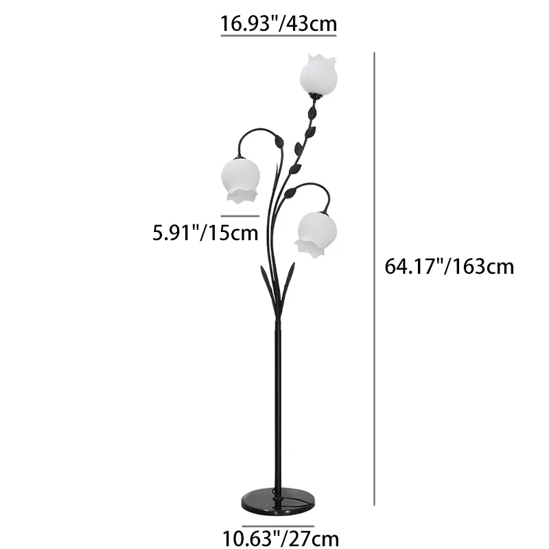 Modern Minimalist Flower-Shaped Iron Glass 3-Light Standing Floor Lamp For Living Room