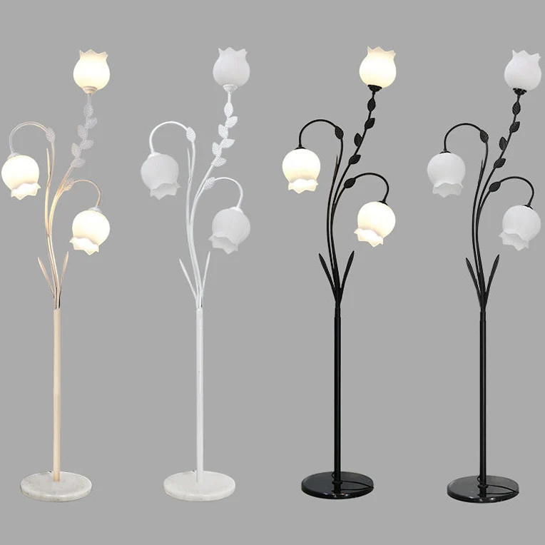 Modern Minimalist Flower-Shaped Iron Glass 3-Light Standing Floor Lamp For Living Room