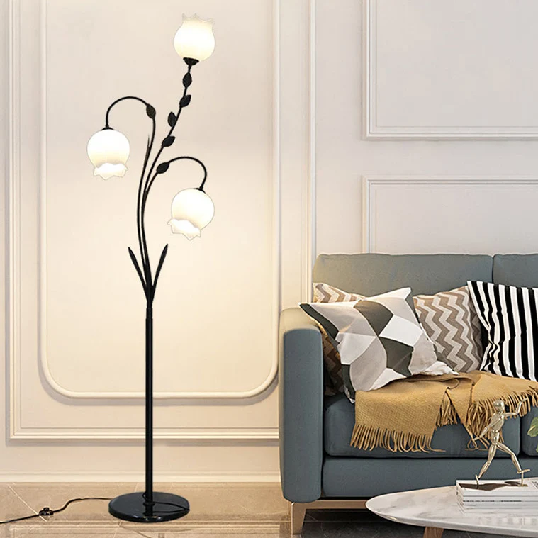 Modern Minimalist Flower-Shaped Iron Glass 3-Light Standing Floor Lamp For Living Room