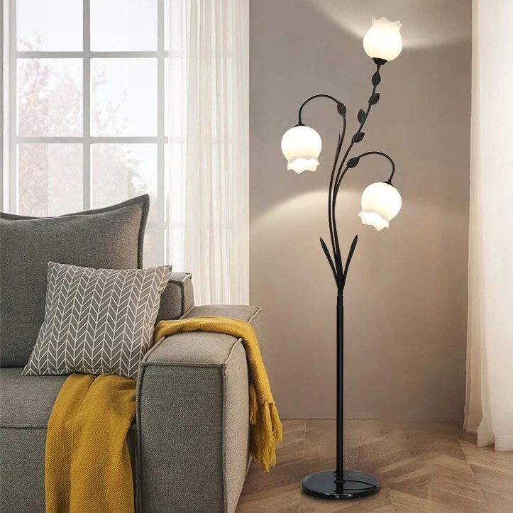 Modern Minimalist Flower-Shaped Iron Glass 3-Light Standing Floor Lamp For Living Room