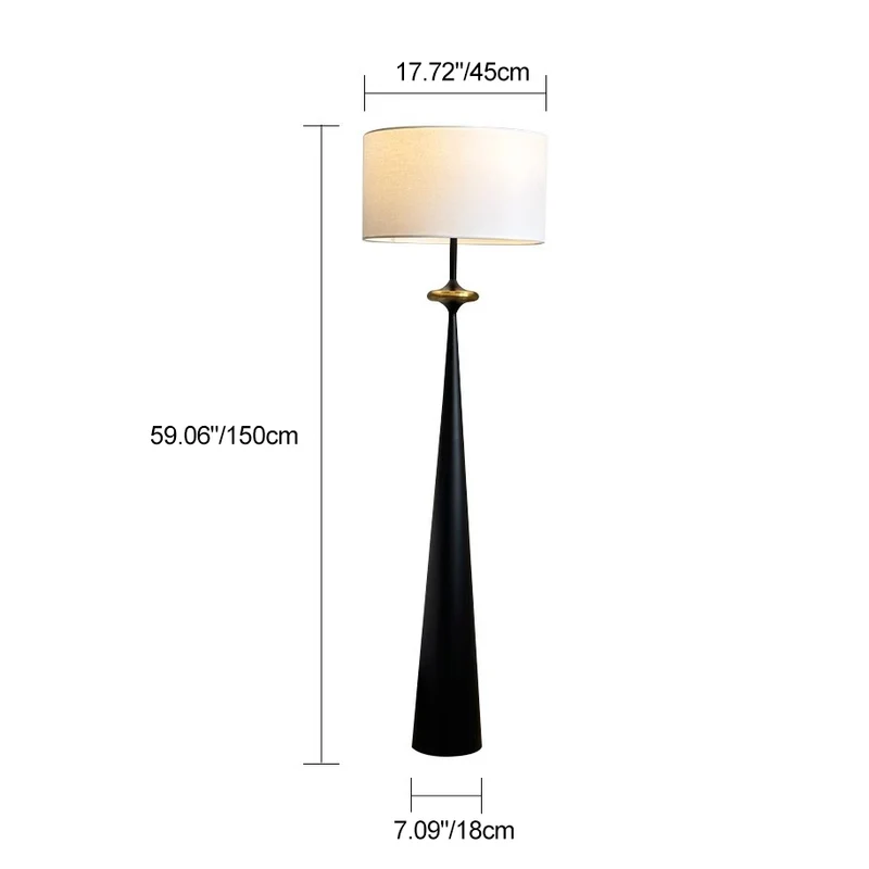 Traditional Japanese Cylindrical Conical Iron Fabric 1-Light Standing Floor Lamp For Living Room