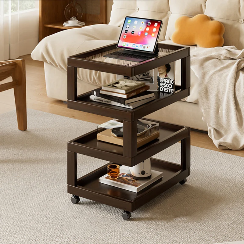 Contemporary Creative Geometric Nan Bamboo MDF Plastic Rattan Weaving Movable End Table 3/4-Tier For Living Room