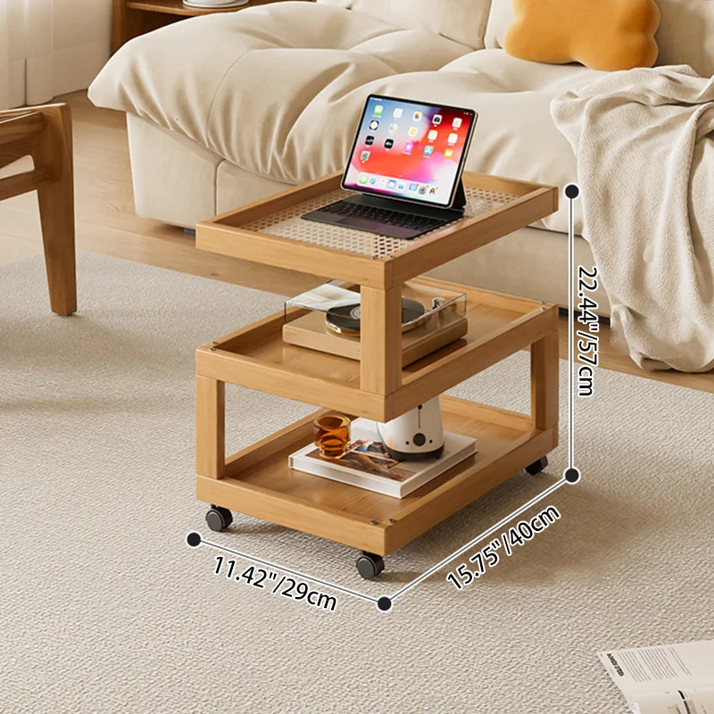 Contemporary Creative Geometric Nan Bamboo MDF Plastic Rattan Weaving Movable End Table 3/4-Tier For Living Room