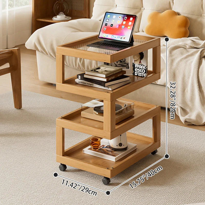 Contemporary Creative Geometric Nan Bamboo MDF Plastic Rattan Weaving Movable End Table 3/4-Tier For Living Room