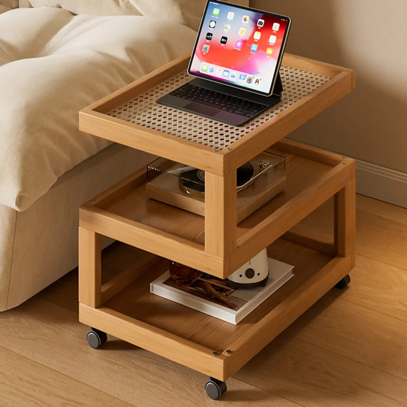 Contemporary Creative Geometric Nan Bamboo MDF Plastic Rattan Weaving Movable End Table 3/4-Tier For Living Room