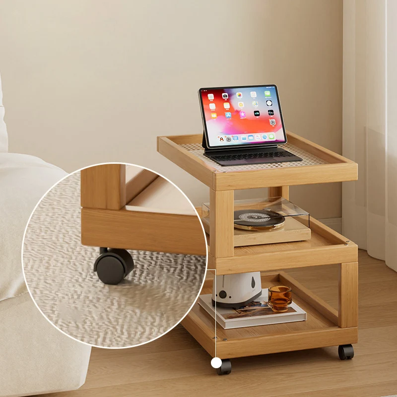 Contemporary Creative Geometric Nan Bamboo MDF Plastic Rattan Weaving Movable End Table 3/4-Tier For Living Room