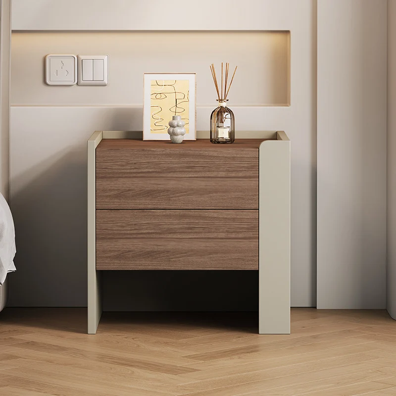 Contemporary Luxury Square Eco-Friendly Engineered Wood Plywood Pine Wood Metal Nightstand 2-Drawer For Bedroom