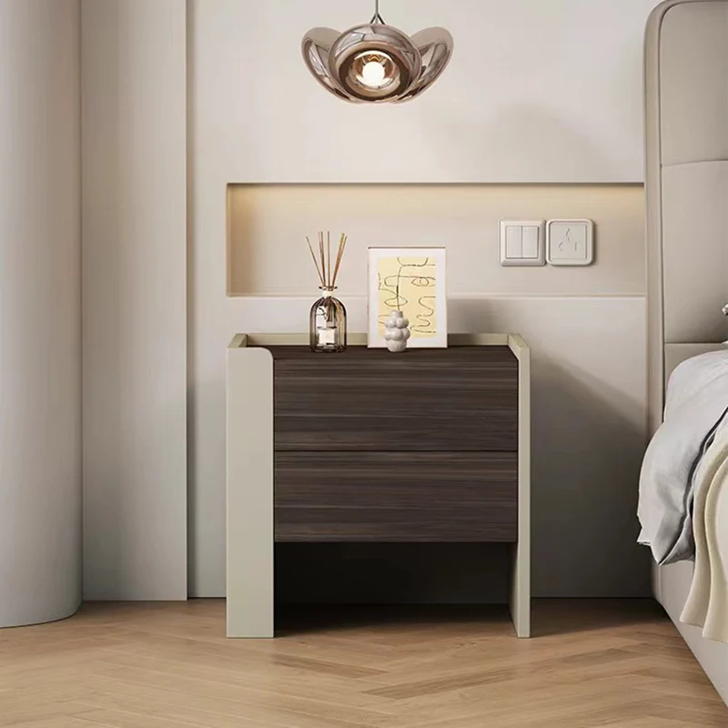 Contemporary Luxury Square Eco-Friendly Engineered Wood Plywood Pine Wood Metal Nightstand 2-Drawer For Bedroom