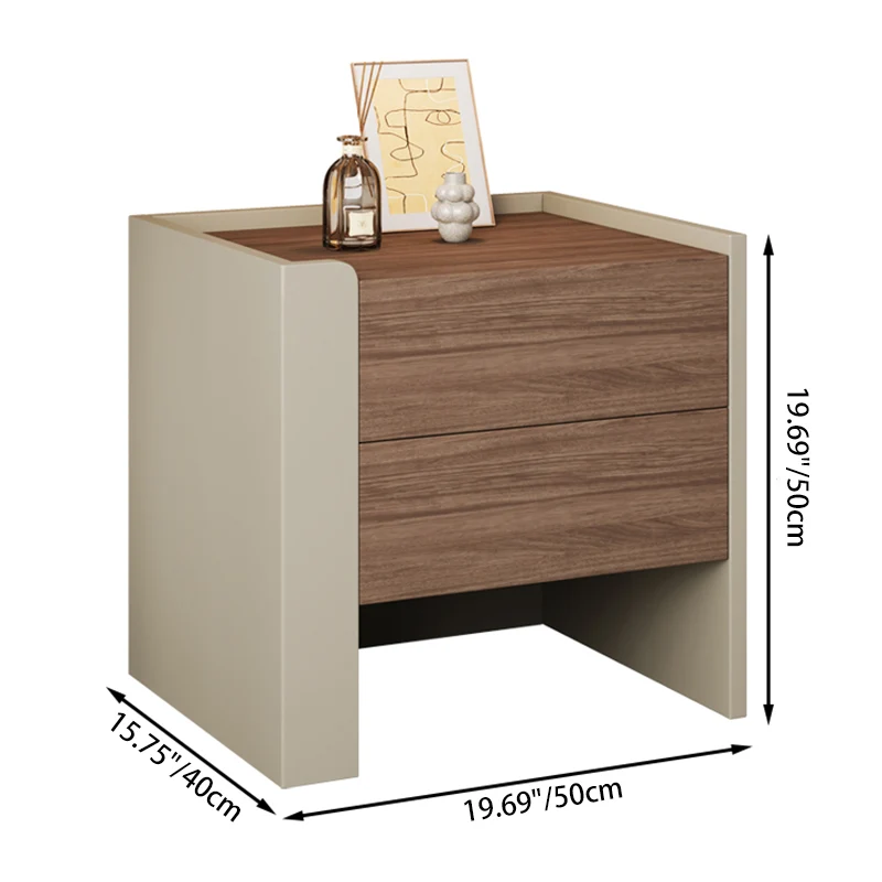 Contemporary Luxury Square Eco-Friendly Engineered Wood Plywood Pine Wood Metal Nightstand 2-Drawer For Bedroom