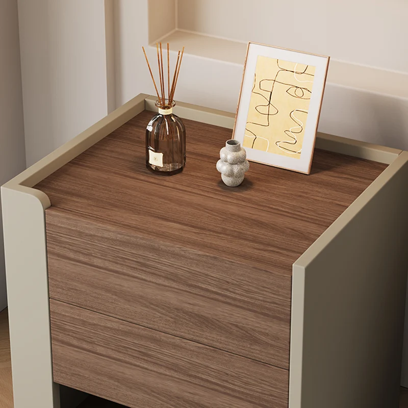 Contemporary Luxury Square Eco-Friendly Engineered Wood Plywood Pine Wood Metal Nightstand 2-Drawer For Bedroom