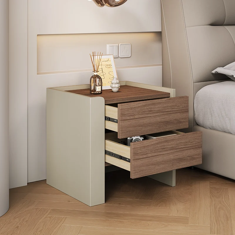 Contemporary Luxury Square Eco-Friendly Engineered Wood Plywood Pine Wood Metal Nightstand 2-Drawer For Bedroom