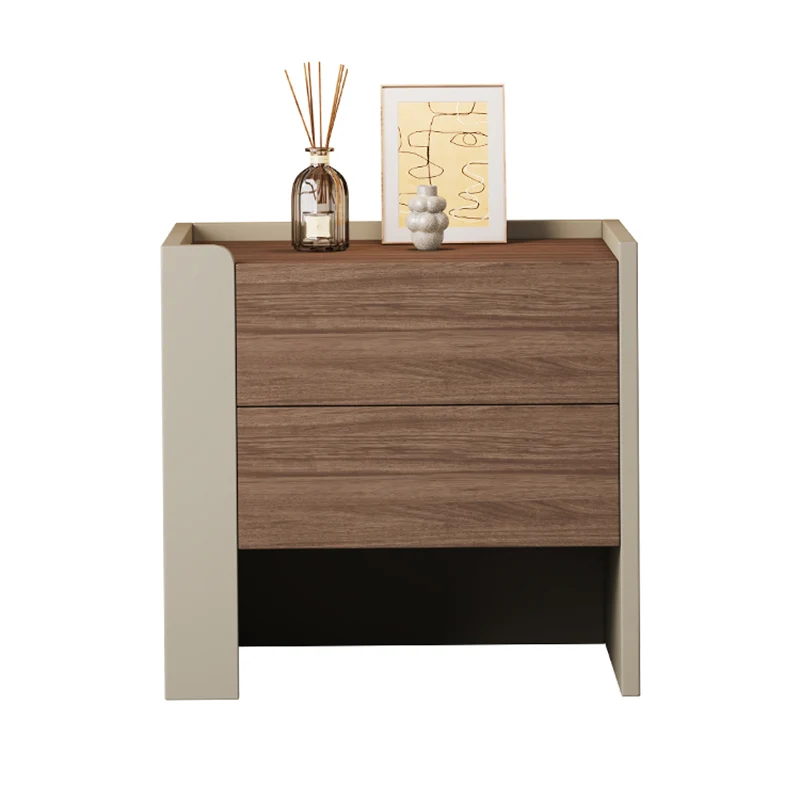 Contemporary Luxury Square Eco-Friendly Engineered Wood Plywood Pine Wood Metal Nightstand 2-Drawer For Bedroom