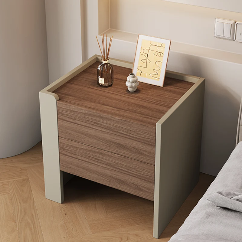Contemporary Luxury Square Eco-Friendly Engineered Wood Plywood Pine Wood Metal Nightstand 2-Drawer For Bedroom