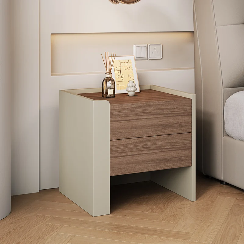 Contemporary Luxury Square Eco-Friendly Engineered Wood Plywood Pine Wood Metal Nightstand 2-Drawer For Bedroom