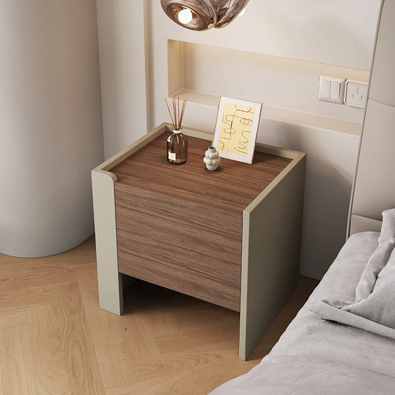 Contemporary Luxury Square Eco-Friendly Engineered Wood Plywood Pine Wood Metal Nightstand 2-Drawer For Bedroom