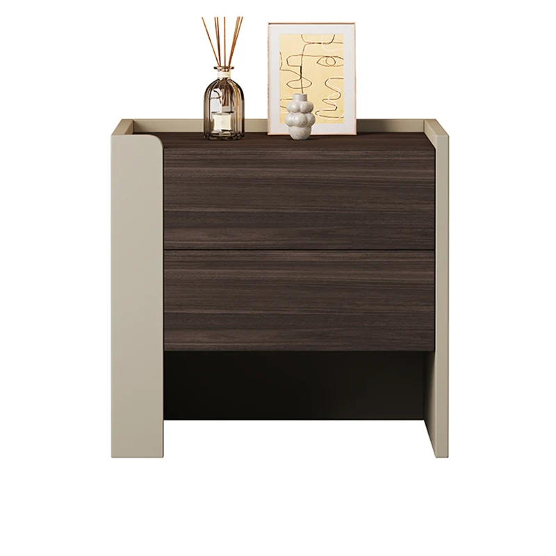 Contemporary Luxury Square Eco-Friendly Engineered Wood Plywood Pine Wood Metal Nightstand 2-Drawer For Bedroom