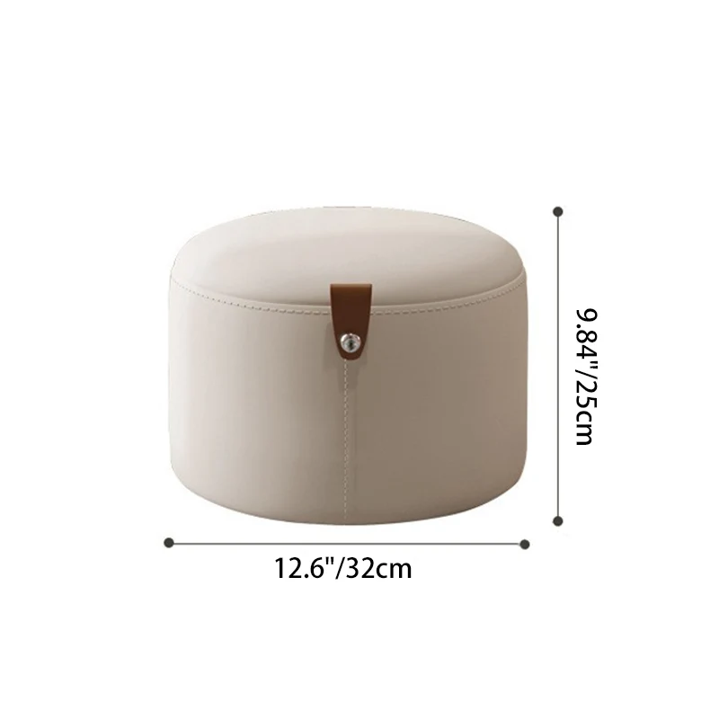 Contemporary Nordic Metal Rubber Wood Cat Scratch Leather Cylindrical Low Stool Backless Armless For Living Room