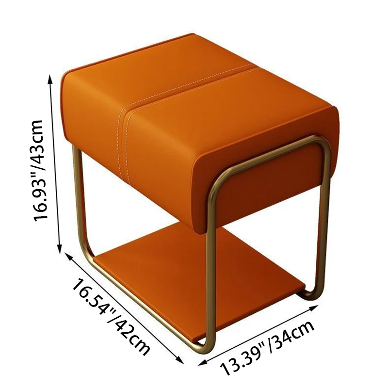Modern Minimalist Iron Pine Wood Latex Sponge Cat Scratch Leather Square Vanity Stool Backless Armless For Bedroom