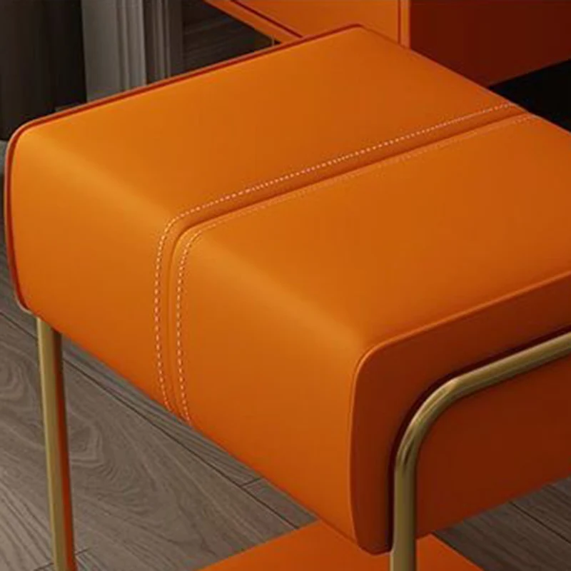 Modern Minimalist Iron Pine Wood Latex Sponge Cat Scratch Leather Square Vanity Stool Backless Armless For Bedroom