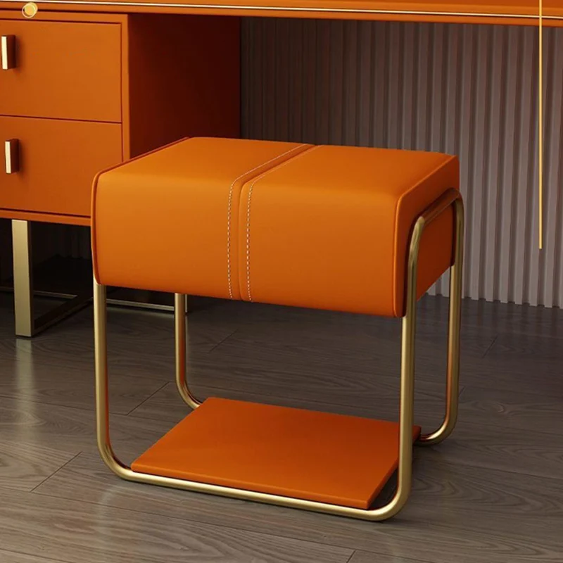 Modern Minimalist Iron Pine Wood Latex Sponge Cat Scratch Leather Square Vanity Stool Backless Armless For Bedroom
