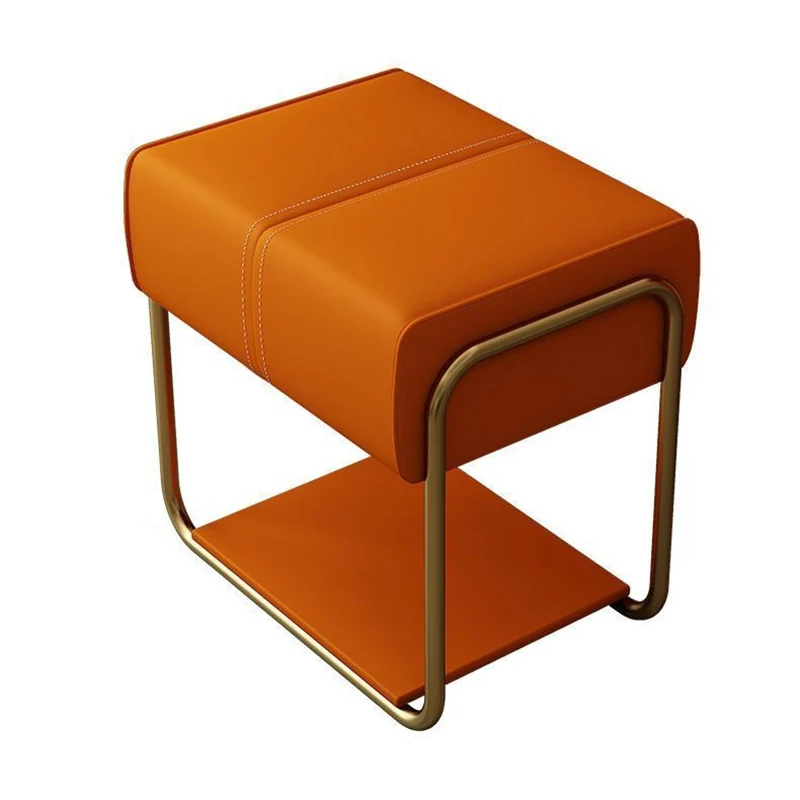 Modern Minimalist Iron Pine Wood Latex Sponge Cat Scratch Leather Square Vanity Stool Backless Armless For Bedroom