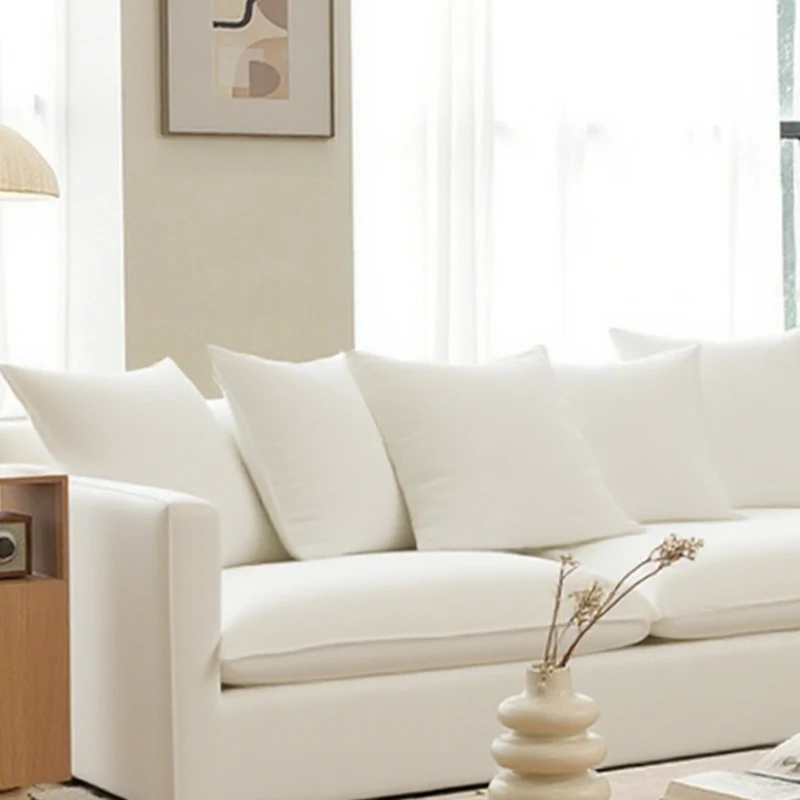 Moonlight White Linen Birch Wood Sofa - French Pure Soft-Touch Lounge Sofa With 3/4 Seater For Living Room