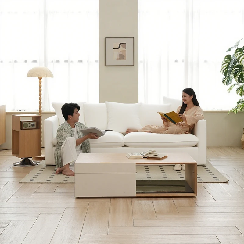 Moonlight White Linen Birch Wood Sofa - French Pure Soft-Touch Lounge Sofa With 3/4 Seater For Living Room