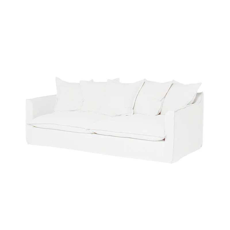 Moonlight White Linen Birch Wood Sofa - French Pure Soft-Touch Lounge Sofa With 3/4 Seater For Living Room