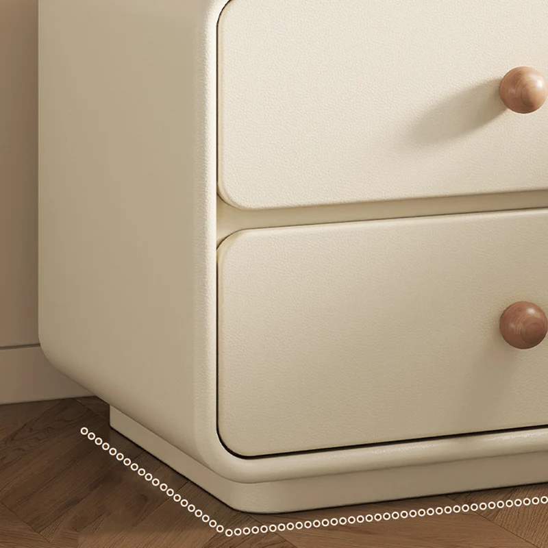 Modern Minimalist Solid Wood & Plywood Faux Leather Square Nightstand 2-Drawer For Bedroom