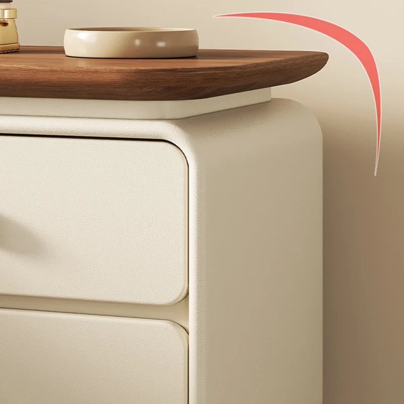 Modern Minimalist Solid Wood & Plywood Faux Leather Square Nightstand 2-Drawer For Bedroom