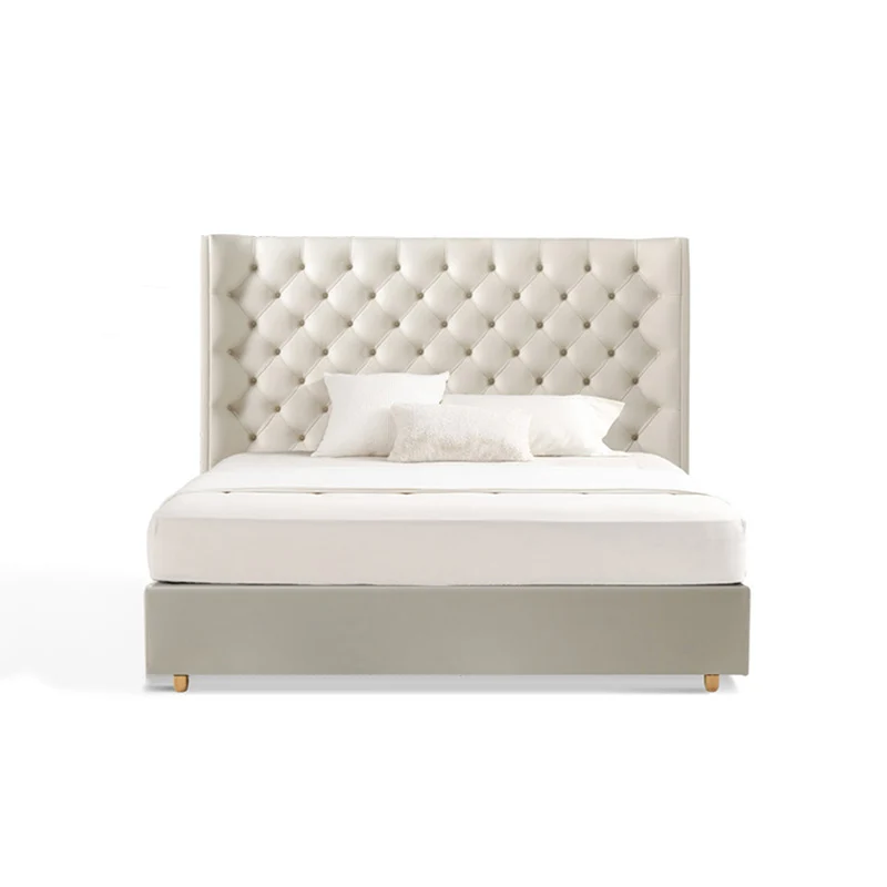 Eco-Friendly Microfiber Leather Tufted Beige Bed Frame - French Style Sustainable Customizable And Stylish For Your Bedroom