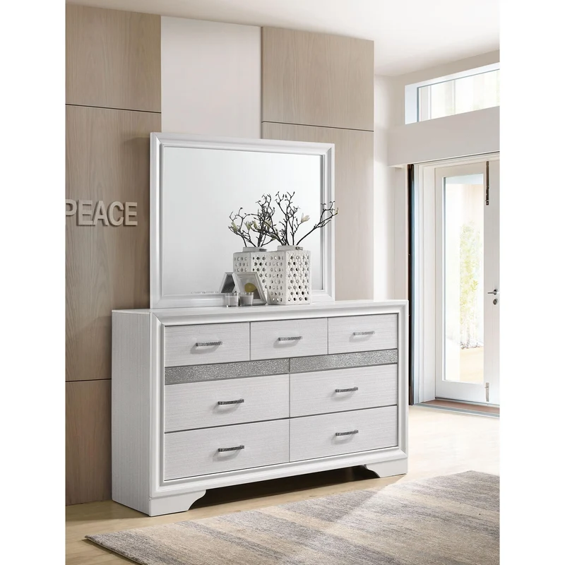 Coaster Furniture Miranda 205113M 7-Drawer Dresser with Mirror - White