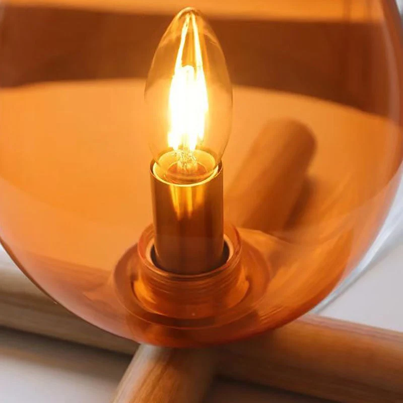Modern Art Deco Fire Wood Glass 1-Light Table Lamp For Living Room