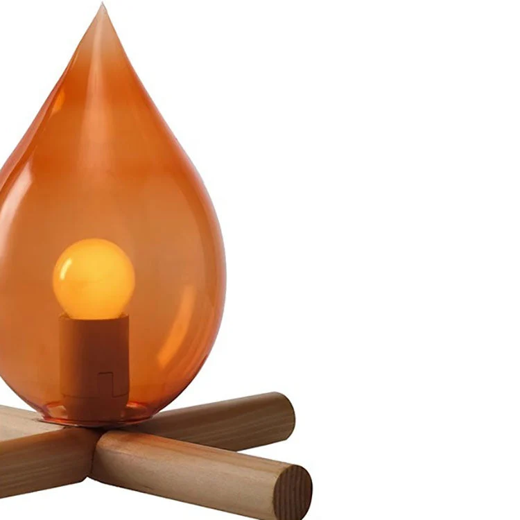 Modern Art Deco Fire Wood Glass 1-Light Table Lamp For Living Room
