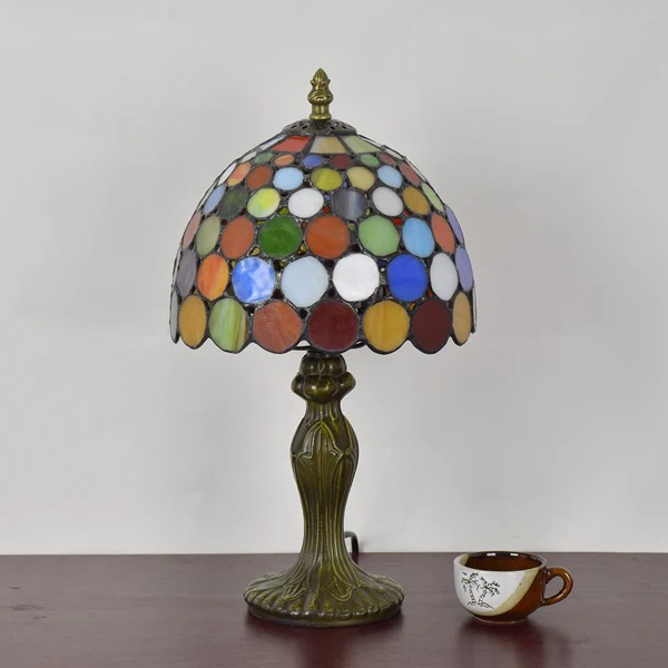Traditional Tiffany Dome Aluminum Glass 1-Light Table Lamp For Living Room
