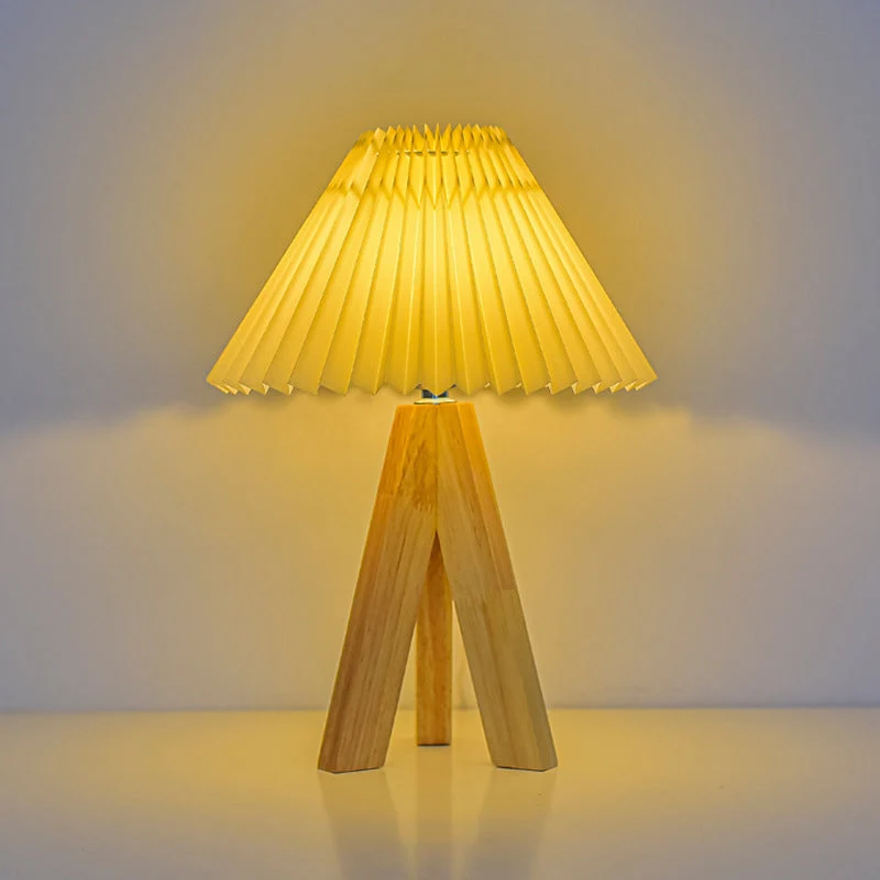 Contemporary Boho Round Cone Tripod Base Fabric Solid Wood LED Table Lamp for Bedroom