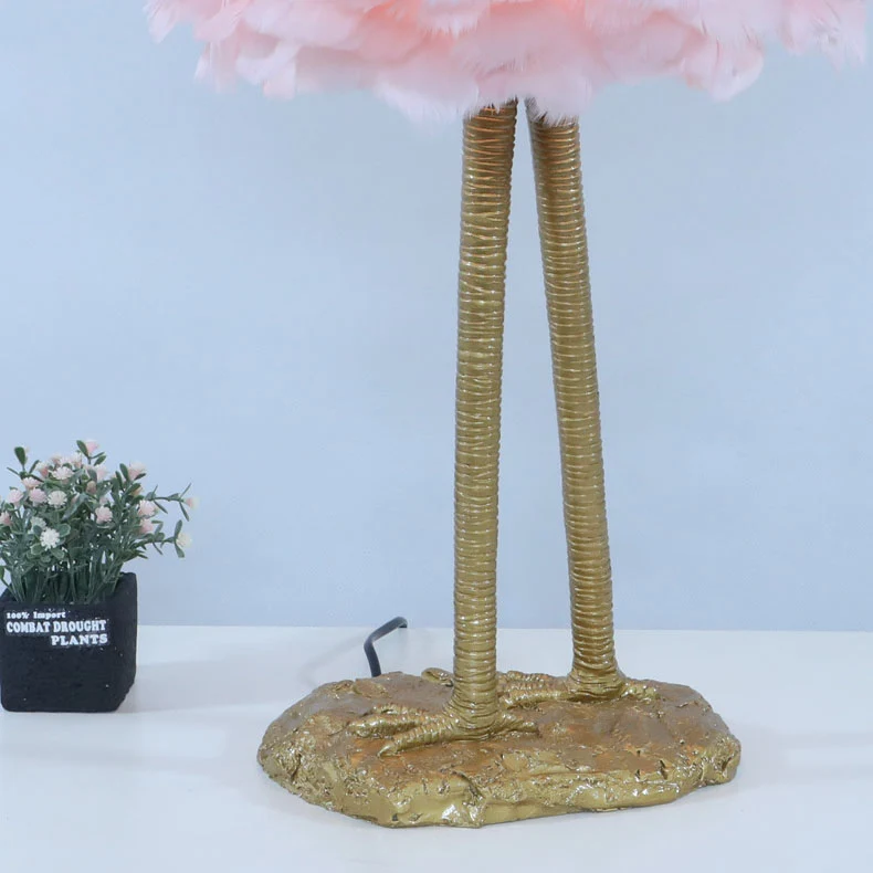 Contemporary Nordic Goose Feather Metal Flamingo Ball 1-Light Table Lamp For Bedside