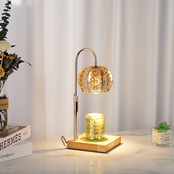Modern Simplicity Wood Iron Glass Round Ball Square Base 1-Light Dimmable Melting Wax Table Lamp For Bedside