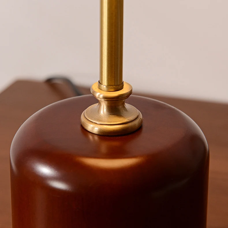 Contemporary Retro Brass Wood Glass Round Cylinder LED Table Lamp For Bedside