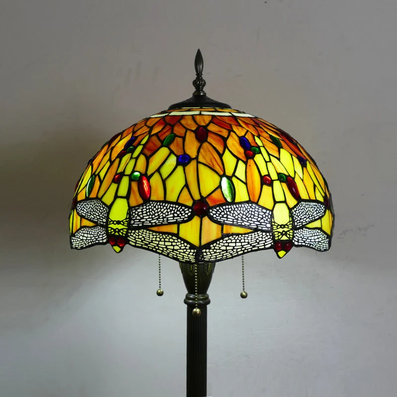 Traditional Tiffany Column Iron Glass 3-Light Standing Floor Lamp For Living Room