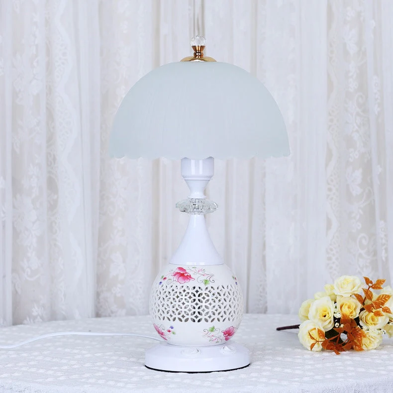 Contemporary Scandinavian Flower Umbrella Glass Ceramic 1-Light Table Lamp For Bedroom