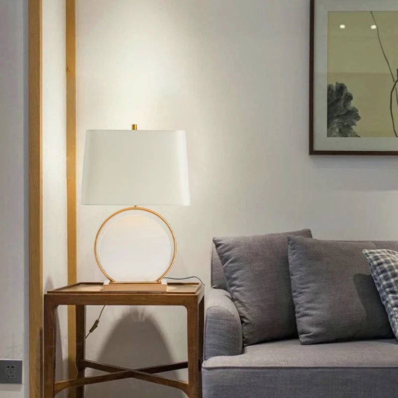 Modern Minimalist Square Round Stone Iron Cloth 1-Light Table Lamp For Bedroom