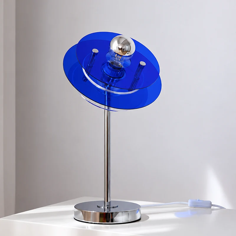 Modern Mid-Century Round Flying Saucer Iron Acrylic 1-Light Table Lamp For Bedroom