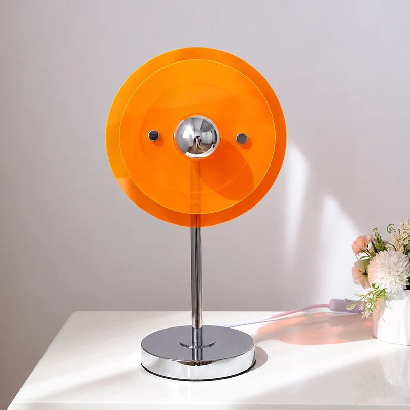 Modern Mid-Century Round Flying Saucer Iron Acrylic 1-Light Table Lamp For Bedroom