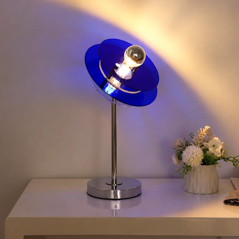 Modern Mid-Century Round Flying Saucer Iron Acrylic 1-Light Table Lamp For Bedroom