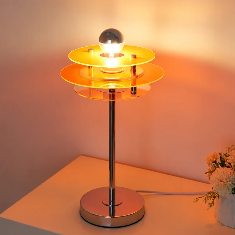 Modern Mid-Century Round Flying Saucer Iron Acrylic 1-Light Table Lamp For Bedroom