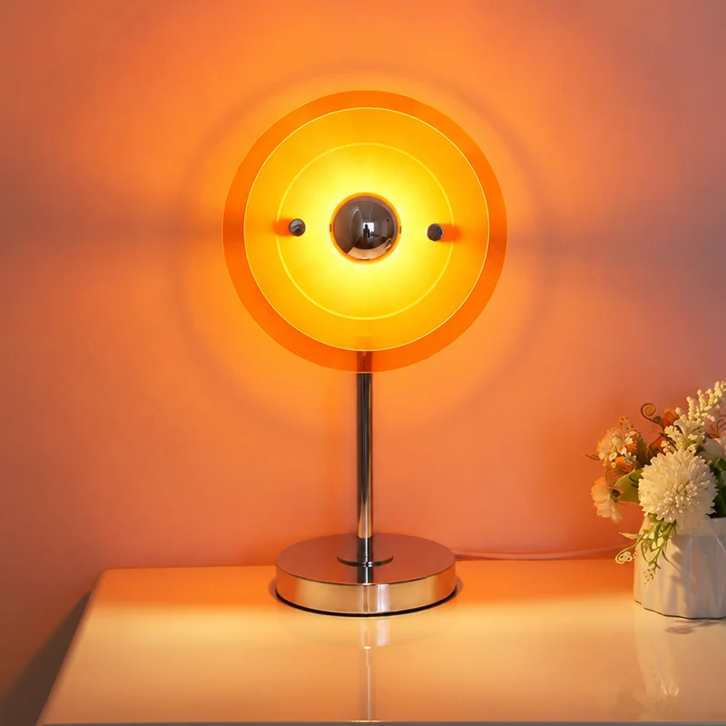 Modern Mid-Century Round Flying Saucer Iron Acrylic 1-Light Table Lamp For Bedroom