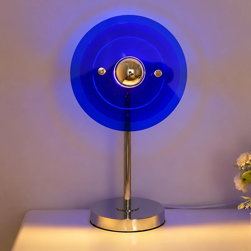 Modern Mid-Century Round Flying Saucer Iron Acrylic 1-Light Table Lamp For Bedroom