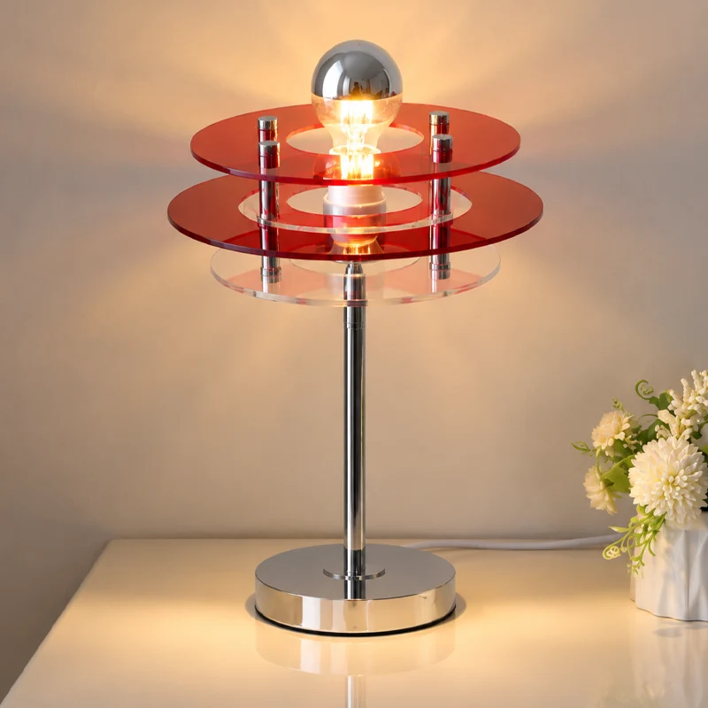 Modern Mid-Century Round Flying Saucer Iron Acrylic 1-Light Table Lamp For Bedroom